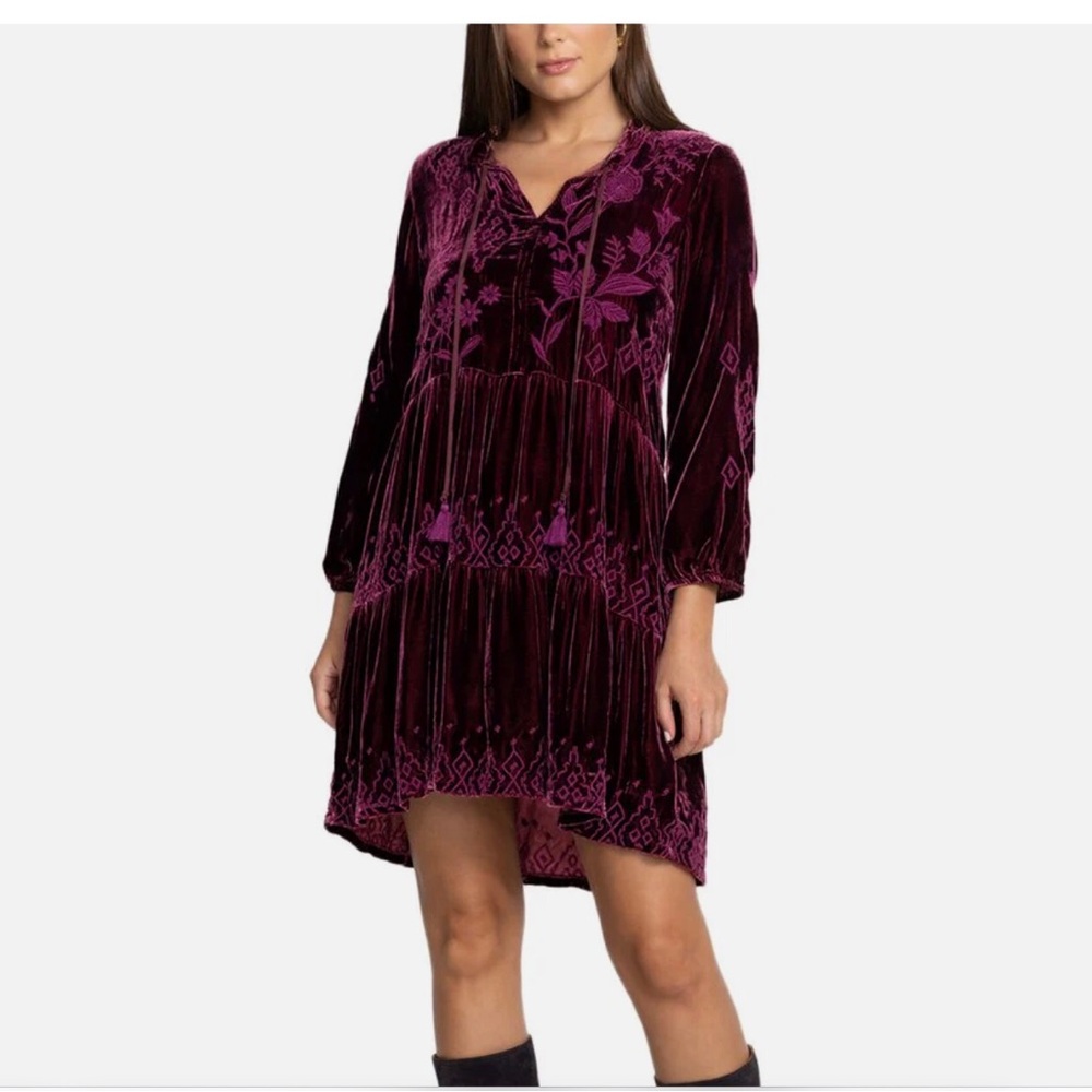 Johnny Was Ivey Velvet Tiered Silk-Blend Dress